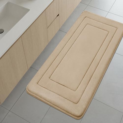 Cupic Cupid Super Soft Memory Foam Bath Mat, Long Bathroom Rugs, Non Slip Bath Mats for Bathroom Floor, Machine Washable Rugs for Shower & Tub, Quick Dry Bath Carpet for Decor, 48" x 24" Beige - color: Khaki, size: 2' x 4' (48" x 24")