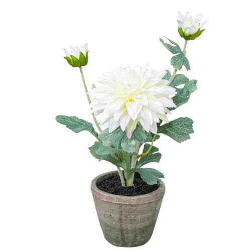 White Dahlia Flowers Fake Silk Mums Flower Artificial Chrysanthemum Flowers Faux Flowers for Vase Mums in Pot Spring Decor Coffee Table Home Party Decoration - color: Dahlia White