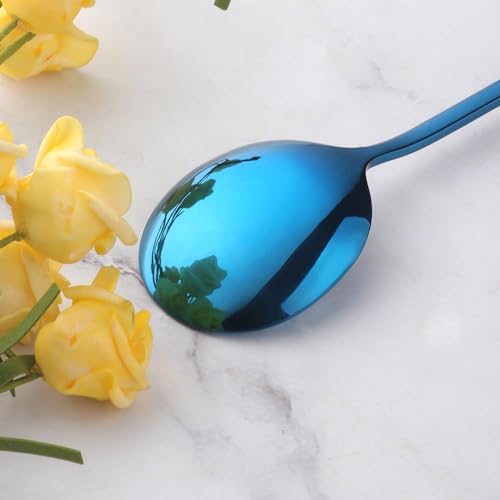 4-Pcs Stainless Steel Round Soup Spoons, 6.88 Inch, Heavy-Weight, Set of 4 - size: 4 pcs Blue