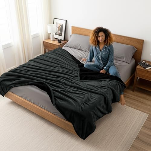 Utopia Bedding Reversible Plush Sherpa Blanket King Size Black, 90x102 Inch | Soft, Warm, Fleece, Bed, Sofa, Couch, Camping, Travel, Cozy, All Season - color: Black, size: King (90x102 Inch)
