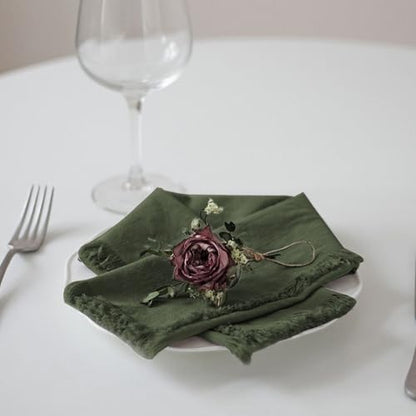 Handmade Cloth Napkins 100% Cotton Napkins with Fringe，Delicate Handmade Cloth Napkins for Dinners, Parties, Weddings and More，18 x 18 Inch Set of 4 - Olive Green - color: Olive Green