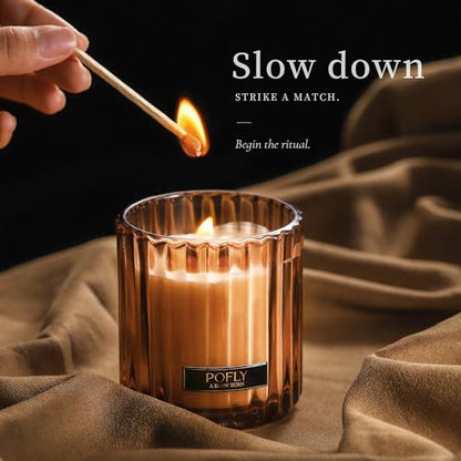Roasted Coffee Scented Candle, 5.29 oz Soy Wax Blend for Home | Rich Roasted Coffee scent in hand-poured soy wax blend, ribbed amber glass, solid wood lid and metal plaque for home decor