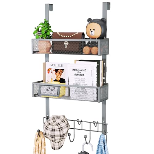HapiRm Over The Door Hanger with Coat Hooks and 2 Baskets, Rustproof & Waterproof Over The Door Hooks, Storage Organizer for Hats, Bathroom, Kitchen, Bedroom - Grey - color: Grey-2 Baskets