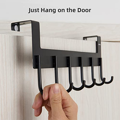 Over Door Hanger, Metal Over the Door Hook Rack with 6 Hook for Hanging Towel Robe Coat Bathroom Bedroom, Towel Rails, Grey - color: Gray