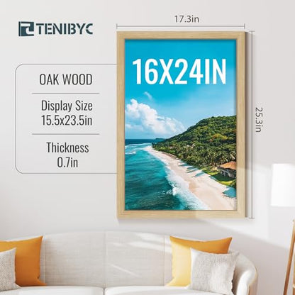 16x24 Frame Set of 3, Natural Oak Wood Grain, Wall Hanging Picture Frame for Photos, Posters, Paintings & Puzzles - color: Oak, size: 16 X 24, style: 3 Pack