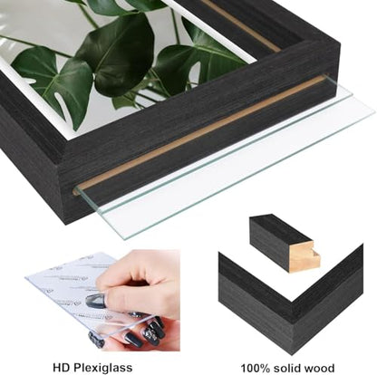 Egofine 11x14 Floating Frames Set of 4, Double Plexiglass Picture Frame, Made of Solid Wood Display Any Size Photo up to 11x14, Wall Mount or Tabletop Standing, Faded Black - color: Faded Black, size: 11x14 Set of 4