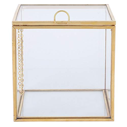 Glass Planter, 3.9in Geometric Terrarium with Gold Copper Frame