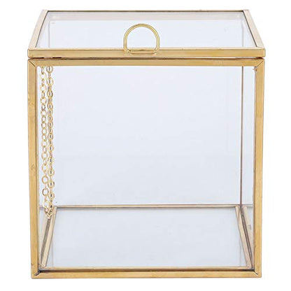 Glass Planter, 3.9in Geometric Terrarium with Gold Copper Frame