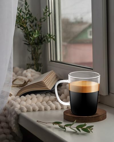 LUXU Glass Coffee Mugs, 17 oz Ice coffee cups,Large Beer Mugs Set of 4 | Everyday Drinkware,Water Glass,Glass Drink Tumblers,Bar Glassware,Borosilicate Glass Mugs with Handle for Hot/Cold Beverages - style: 17 oz coffee mugs