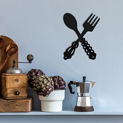 Hotop 2 Pieces Metal Fork Spoon Wall Decor Big Black Metal Large Kitchen Rustic Fork Spoon Shaped Wall Decor Hanging Sign for Farmhouse Home
