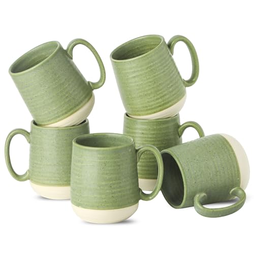 Hasense Stoneware Coffee Mugs Set of 6, 15 Oz Large Coffee Cups with Handle, Tea Mugs for Men and Women, Modern Coffee Mug for Cappuccino, Milk, Cocoa, Microwave & Dishwasher Safe, Green - color: Green, size: Set of 6