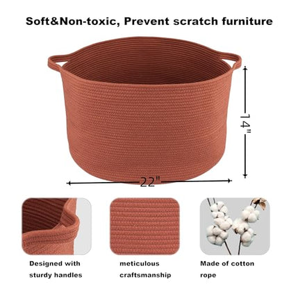 XUANGUO Extra Large Cotton Rope Round Storage Basket 22" x 14" Rustic | Woven basket for blankets, toys, towels, laundry, nursery, living room and pet toy storage. - color: rustic