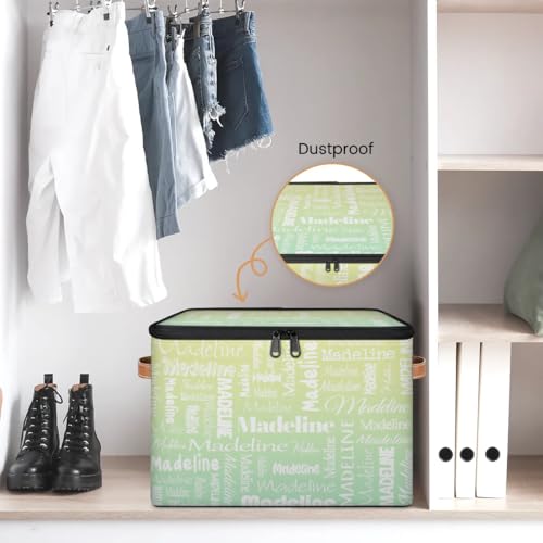 Storage Basket Custom Name, Personalize Keepsake Box, Yellow Green | Foldable Fabric Gradient Large Memory Bin with Handle Lid Lightweight Waterproof Dustproof, 14"L x 10.2"W x 10.4"H - color: Option 25