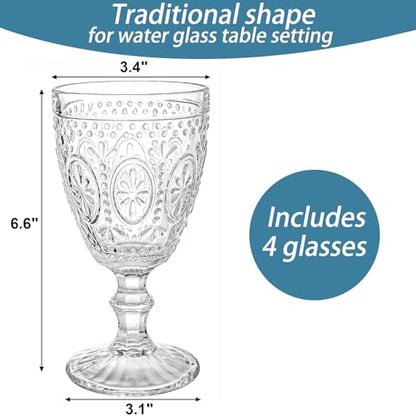 Bekith Clear Glass Goblets, Drinking Goblets Stemmed Water Glasses for Iced Tea Wine Juice Beer Cold Beverage, Goblet Glassware for Parties, 10 Ounce, Set of 4