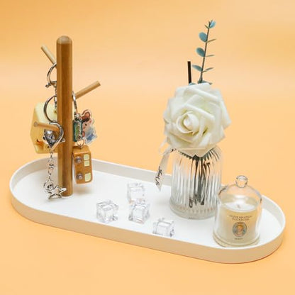 White Multi-Functional Key Tray, Wood Key Bowl Jewelry Tray, 3-Tier Hanging Organizer for Entryway/Rings Phone Bracelets Watches - color: White plastic