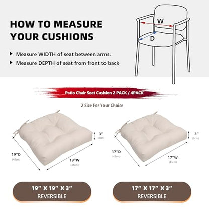 RACE LEAF Patio Chair Cushions 17x17 Inch 4 Pack, Thickened Outdoor Seat Cushions Water Resistant with Non-Slip Ties & Stain Resistant Tufted Design (Beige) - color: Beige, size: 17x17 Inch (Pack of 4)