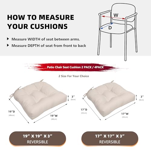 RACE LEAF Patio Chair Cushions 19x19 Inch 4 Pack, Thickened Outdoor Seat Cushions Water Resistant with Non-Slip Ties & Stain Resistant Tufted Design (Beige) - color: Beige, size: 19x19 Inch (Pack of 4)