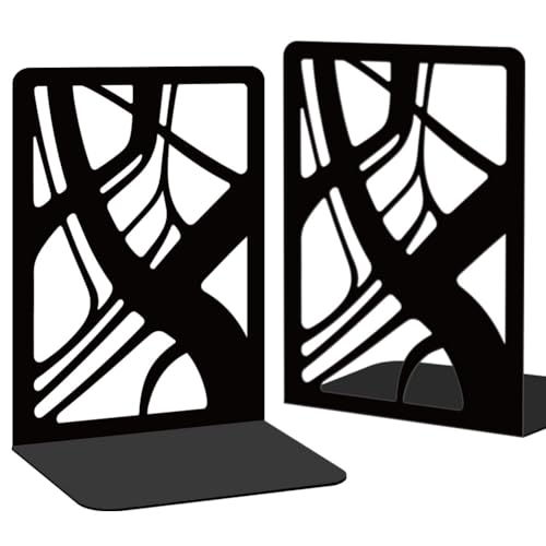 Black Abstract Book Shelf Decorative Bookends for Shelves, Book Ends for Heavy Books, Metal Bookends for Desk Organizer and CD Holder, Office Library Decor Decorative Books for Home Decor - style: Abstract