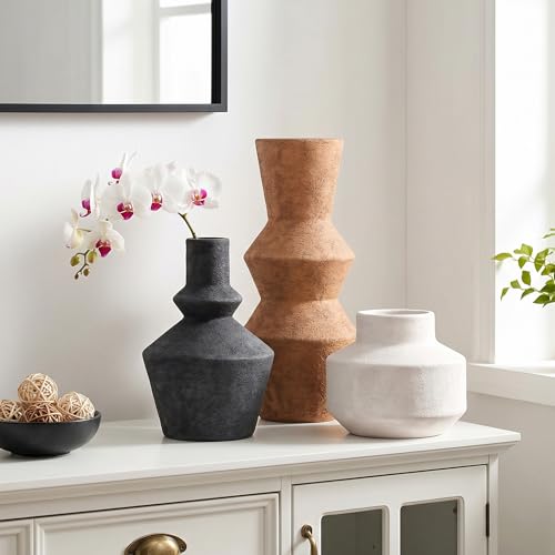 DREAMLOOM Modern Modern Ceramic Vase Set of 3, Rust | Funnel Shaped, Farmhouse Rustic, Pampas Grass, Home Decor, Living Room Bedroom Kitchen Shelf Centerpiece - color: Rust Red Combo - Funnel-shaped