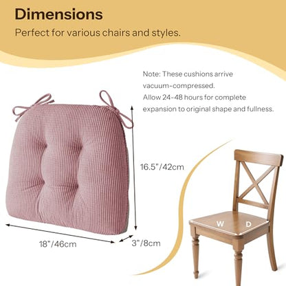 Anti Slip Kitchen Chair Cushions Set of 4 18"X16.5"X3" Light Pink | Elegant Breathable Textured Fabric, with Ties, Tufted, Thick Polyester Filling, for Dining Chairs, Folding Chairs, Office - color: Light Pink