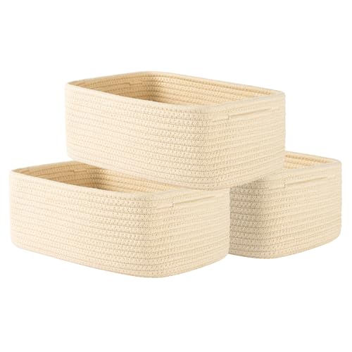 KALLAX Small Woven Storage Basket for Organizing, 12 x 8 x 4.5 inch, 3 Pack | Shelf baskets for closet organization, toy storage and home decor, Perfect as empty gift baskets for holidays, Beige - color: Beige, size: 12"L x 8"W x 4.5"H