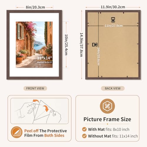 11x14 Picture Frames Set of 3 Mahogany Photo Frame Wall Table Display | Sturdy MDF 11x14 frames with mat clear plexiglass Hangs on wall stands table family pics weddings diplomas home or office - color: Mahogany, size: 11x14