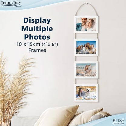 4x6 Wall Hanging Picture Frames Collage with 4 Openings - Winter White - Casual Style Engineered Wood Frames - Wall Mount Only - Bliss Collection - color: Winter White, size: 4x6