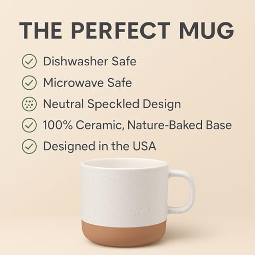 Givenne Handcrafted Speckled Ceramic Coffee Mug 12 oz, Rustic White Stoneware Cup with Clay Base, Single Coffee or Tea Mug Gift