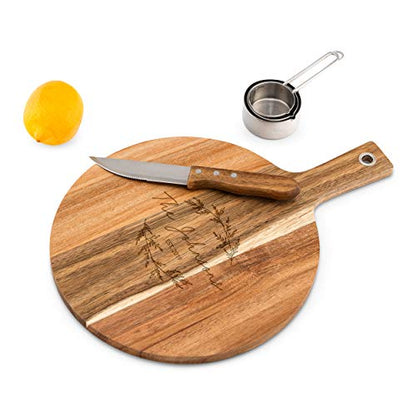 Weddingstar Personalized Wooden Round Cutting Board or Serving Board with Handle 12" x 16.5" - Signature Script Etching - color: Signature Script, size: 16.5"L x 12"W
