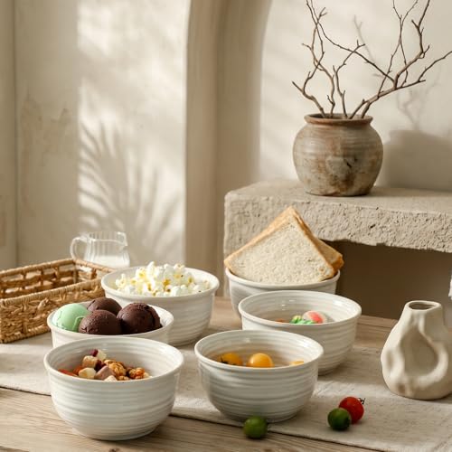 Ceramic Soup Bowls Set of 6, 20 Ounce Deep Creamy White Cereal Bowls, Microwave & Dishwasher Safe, Perfect for Oatmeal, Pasta, Salad, Dessert & Breakfast - color: White, size: 20 Ounce