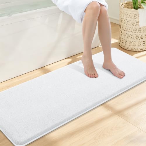 Smiry Memory Foam Bath Mat 47x17, Extra Soft Absorbent Bathroom Rugs | White Quick Dry, Machine Washable Bath Mats for Bathroom, Shower, Tub and Home Decor Accessories - color: White, size: 47'' X 17''