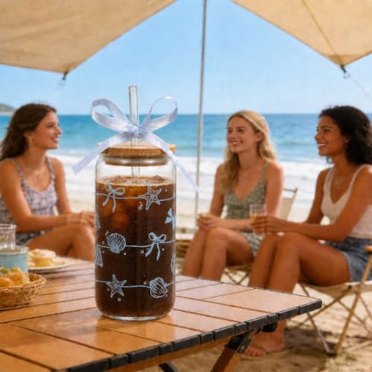 Beach Gifts for Women, Ocean Sea Glass Cup with Lid and Straw | Coffee Cup Tumbler Summer Beachy Stuff for Women Teen Girls Mom Wife Birthday Thanksgiving Wedding Bridal Shower 16oz - style: Ocean