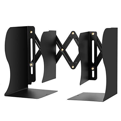 Hossejoy Adjustable Bookends, Heavy Duty Metal Book Ends, Expandable Bookcase Book Holder Stand Shelf Rack for Student Office Book File Organizer Storage, Extends up to 19 inches (Black)