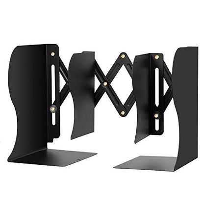 Hossejoy Adjustable Bookends, Heavy Duty Metal Book Ends, Expandable Bookcase Book Holder Stand Shelf Rack for Student Office Book File Organizer Storage, Extends up to 19 inches (Black)