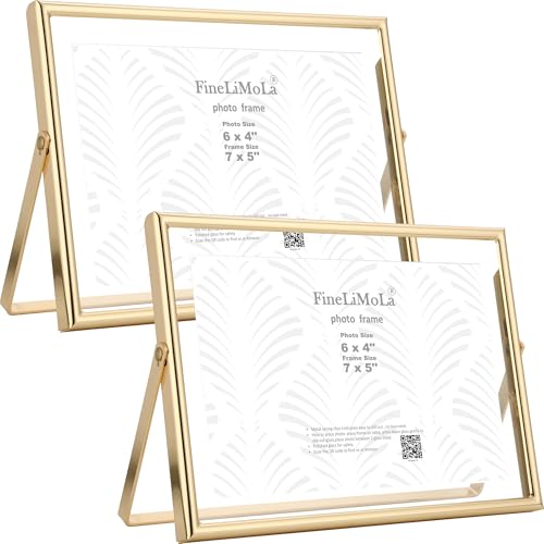 Gold 7x5 Floating Frame(Horizontal) 2pack for Photo Sizes(3.5x5'',4x6''),Classy Gold Frames Tabletop/Shelf display, for Wedding,Christmas,Birthady,Home or Office Decor. - size: 5x7'' (2PK,Horizontal)