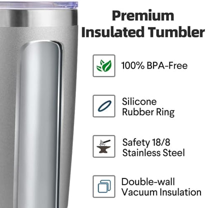 Volhoply 20oz Stainless Steel Tumbler with Lid and Straw Bulk 4 Pack,Double Wall Insulated Travel Iced Coffee Mug Fits Cup Holder,Powder Coated Cups for Hot/Cold Drinks,Christmas Gifts（Gray,4 Set） - color: Gray