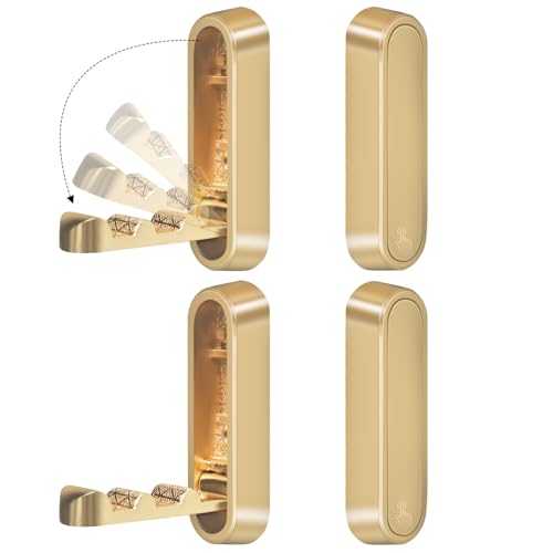 4PCS Foldable Wall Hooks, Heavy Duty Zinc Alloy Flip-Down Coat Hooks with Screw Mount, Holds up to 44 Lbs, Space-Saving Folding Wall Hangers for Bathroom, Closet, Bedroom, Entryway (Gold) - color: Gold, size: 4 Hooks