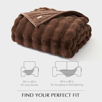 Faux Rabbit Fur Bubble Throw Blanket, 50"x60", Chestnut | Ultra Soft, Luxury Faux Rabbit Fur Throw, Thick Warm Bubble Blanket, Cozy Fluffy Reversible, for Bed, Couch, Chair, Sofa - color: Chestnut, size: 50"x60"
