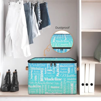 Storage Basket Custom Name, Personalized Keepsake Box, Blue Green | Foldable Fabric Gradient Large Memory Bin with Handle Lid Lightweight Waterproof Dustproof, 14"L x 10.2"W x 10.4"H - color: Option 1