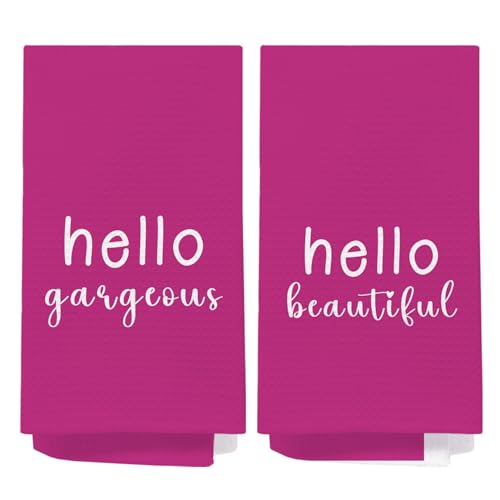SPBL&L Hot Pink Hand Towels,Pink Kitchen Set of 2 Towels,Hello Gorgeous Hand Towels,Hello Gorgeous Kitchen Set,Makeup Decor,16x24 Inch - color: Bathroom-hot Pink