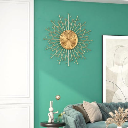 Large Modern Gold Wall Clock Decorative Mid Century Sunburst Branch Wall Clocks, Minimalism Metal Silent Clock, Luxury Home Gift Decor for Living Room, Bedroom, Dining Room, 24 inch - size: 5. Gold-Branch(Dismountable-60cm)