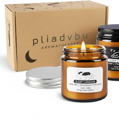 2 Pack Scented Candles Set|7 oz.Sleep Sweet Dream with Lavender,Geranium and Patchouli, Deep Sleep with Lavender,Chamomile Aromatherapy Candle,Long Lasting Time,Perfect Home Gifts for Men,Women | Lavender, Chamomile & Ylang-Ylang Natural Scented Candle Se