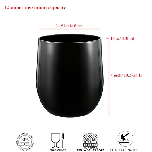 14-ounce Plastic Stemless Wine Glasses, All Purpose Arcylic Glasses, set of 6 Black Reusable Shatter-resistant Dishwasher Safe - color: Black