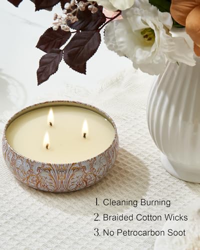 M&SENSE White Tea Scented Candles 12 oz, Large 3 Wick Soy Tin Candle, Over 40 Hour Burning Time, 100% Natural Vegan Wax, Relaxing Aromatherapy Aesthetic Candle Gift for Women Men - color: White Tea