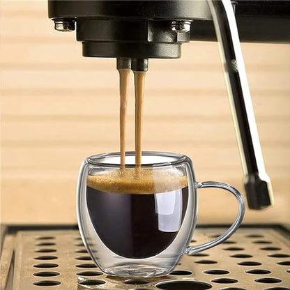 8 oz/250ml Double Walled Glass Coffee Mugs, Clear Coffee Cups and Mugs Set of 4, Cappuccino Latte Macchiato Glasses Cups with Handle, Espresso Mug Cups for Latte, Hot/Cold Drink - size: 8 oz/250ml