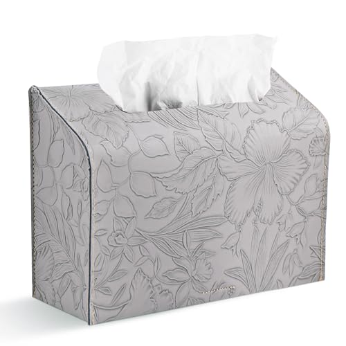 Leather Cover for Disposable Paper Hand Towel Box, Compatible with Kleenex Paper Hand Towel(1-Carved Grey) - color: 1-carved Grey
