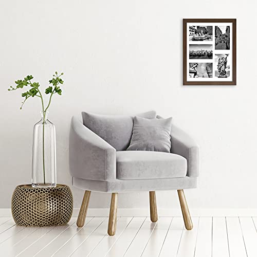 Americanflat 4x6 Collage Picture Frame with Shatter-Resistant Glass - Fits Five 4x6 Photos or Use as One 11x14 Picture Frame - Signature Collection - Collage Frames for Wall Display - Walnut | Overall frame size 11x14, Shatter-resistant glass, hangs verti