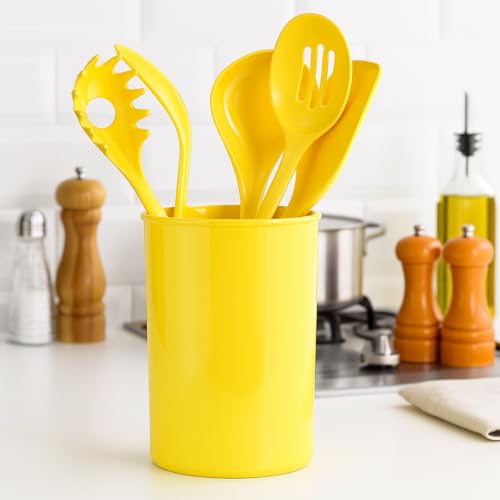 Reston Lloyd 6 Piece Kitchen Utensil Holder for kitchen counter, Utensils crock with Heat Resistant Spoon, Slotted Spoon, Ladle, Spatula BPA Free, Lemon - color: Lemon, size: Utensil Holder Set
