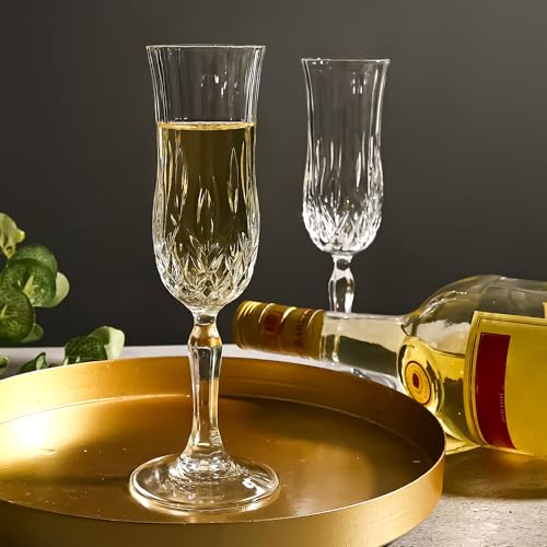 Champagne Flutes Set of 12, 4 oz Vintage Champagne Glasses with Cut Design | Elegant Stemware for Champagne, Prosecco, Mimosa, Dishwasher Safe, Ideal for Weddings, Parties, and Home Use