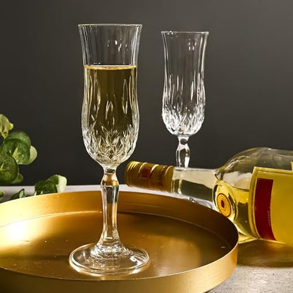 Champagne Flutes Set of 12, 4 oz Vintage Champagne Glasses with Cut Design | Elegant Stemware for Champagne, Prosecco, Mimosa, Dishwasher Safe, Ideal for Weddings, Parties, and Home Use